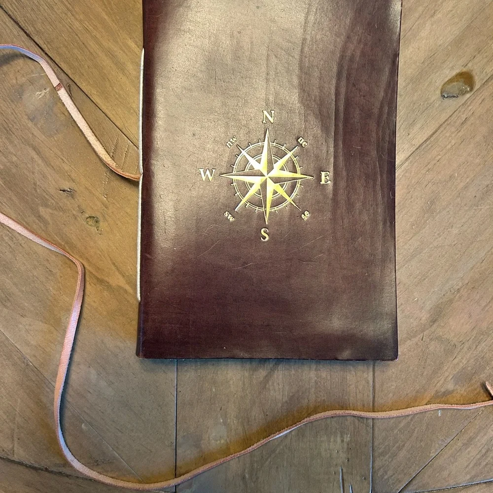 Brown Genuine Leather Journal with Compass Design